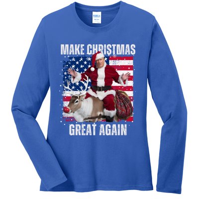 Santa Trump Dance Make Christmas Great Again Ugly Gift Ladies Long Sleeve Shirt