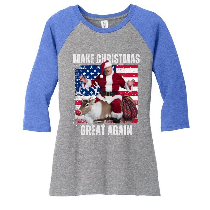 Santa Trump Dance Make Christmas Great Again Ugly Gift Women's Tri-Blend 3/4-Sleeve Raglan Shirt