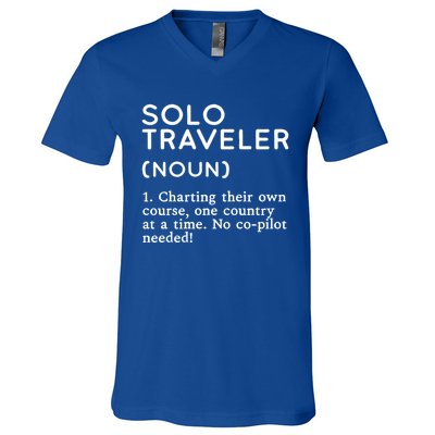 Solo Traveler Definition Funny Wanderlust Adventure Travel Cute Gift V-Neck T-Shirt