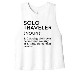 Solo Traveler Definition Funny Wanderlust Adventure Travel Cute Gift Women's Racerback Cropped Tank