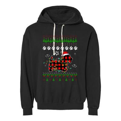 Scottish Terrier Dog Funny Xmas Ugly Sweater Christmas Light Garment-Dyed Fleece Hoodie