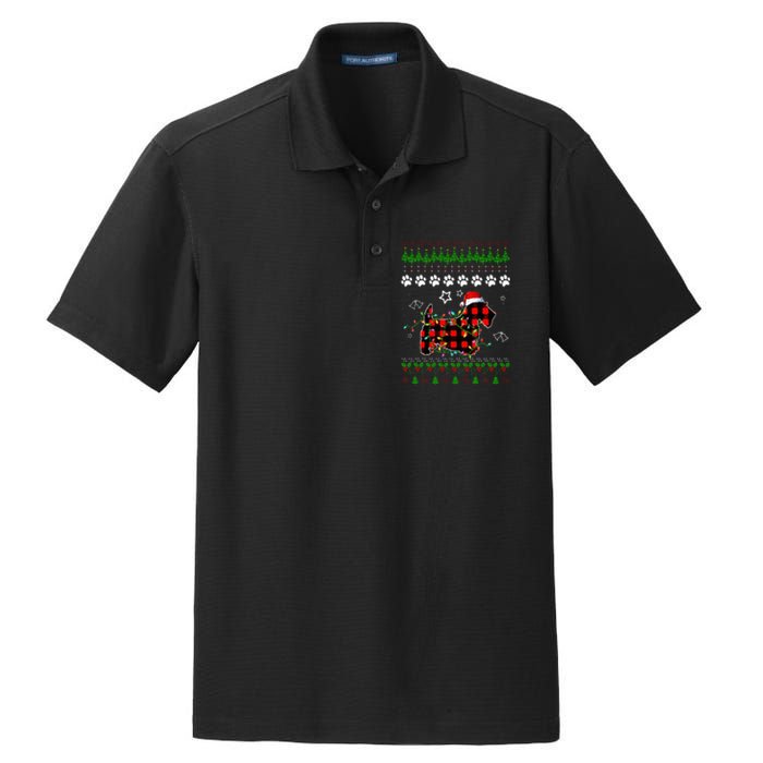 Scottish Terrier Dog Funny Xmas Ugly Sweater Christmas Light Dry Zone Grid Polo