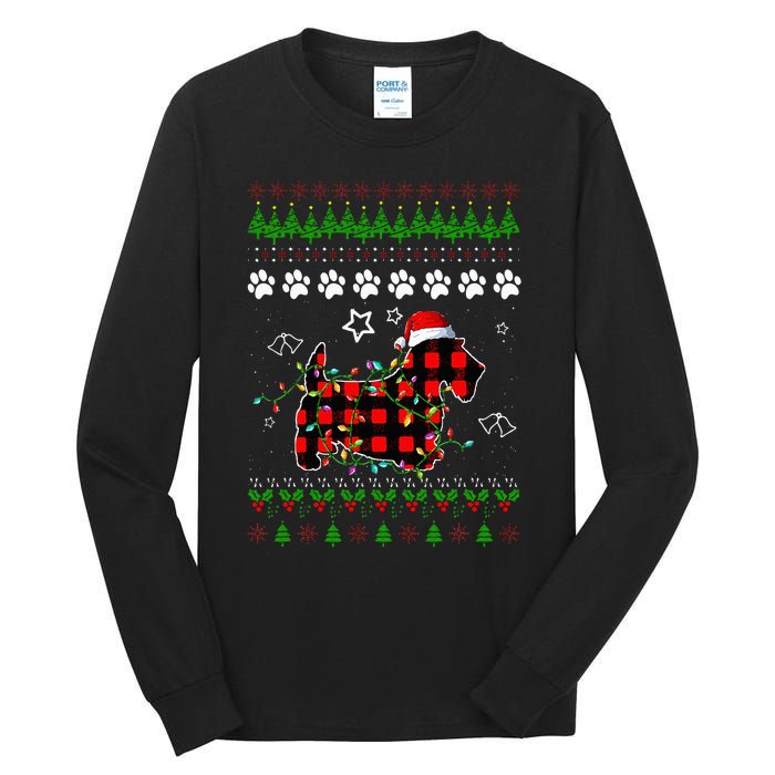 Scottish Terrier Dog Funny Xmas Ugly Sweater Christmas Light Tall Long Sleeve T-Shirt