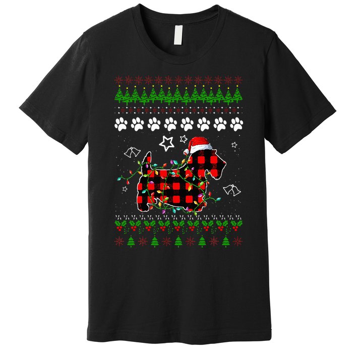 Scottish Terrier Dog Funny Xmas Ugly Sweater Christmas Light Premium T-Shirt