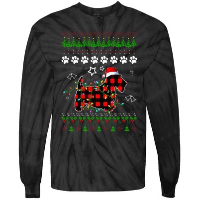 Scottish Terrier Dog Funny Xmas Ugly Sweater Christmas Light Tie-Dye Long Sleeve Shirt