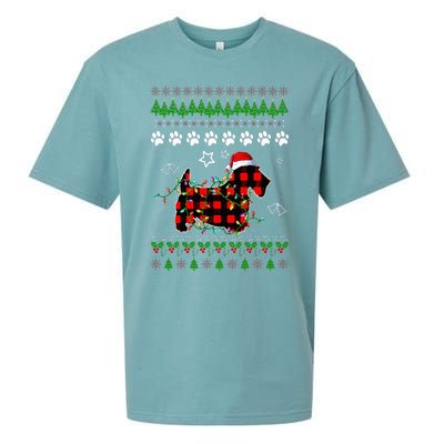 Scottish Terrier Dog Funny Xmas Ugly Sweater Christmas Light Sueded Cloud Jersey T-Shirt