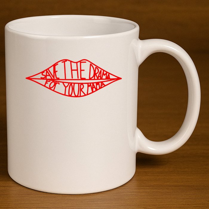 Save The Drama For Your Mama Lips Funny 11oz C Handle Ceramic Mug