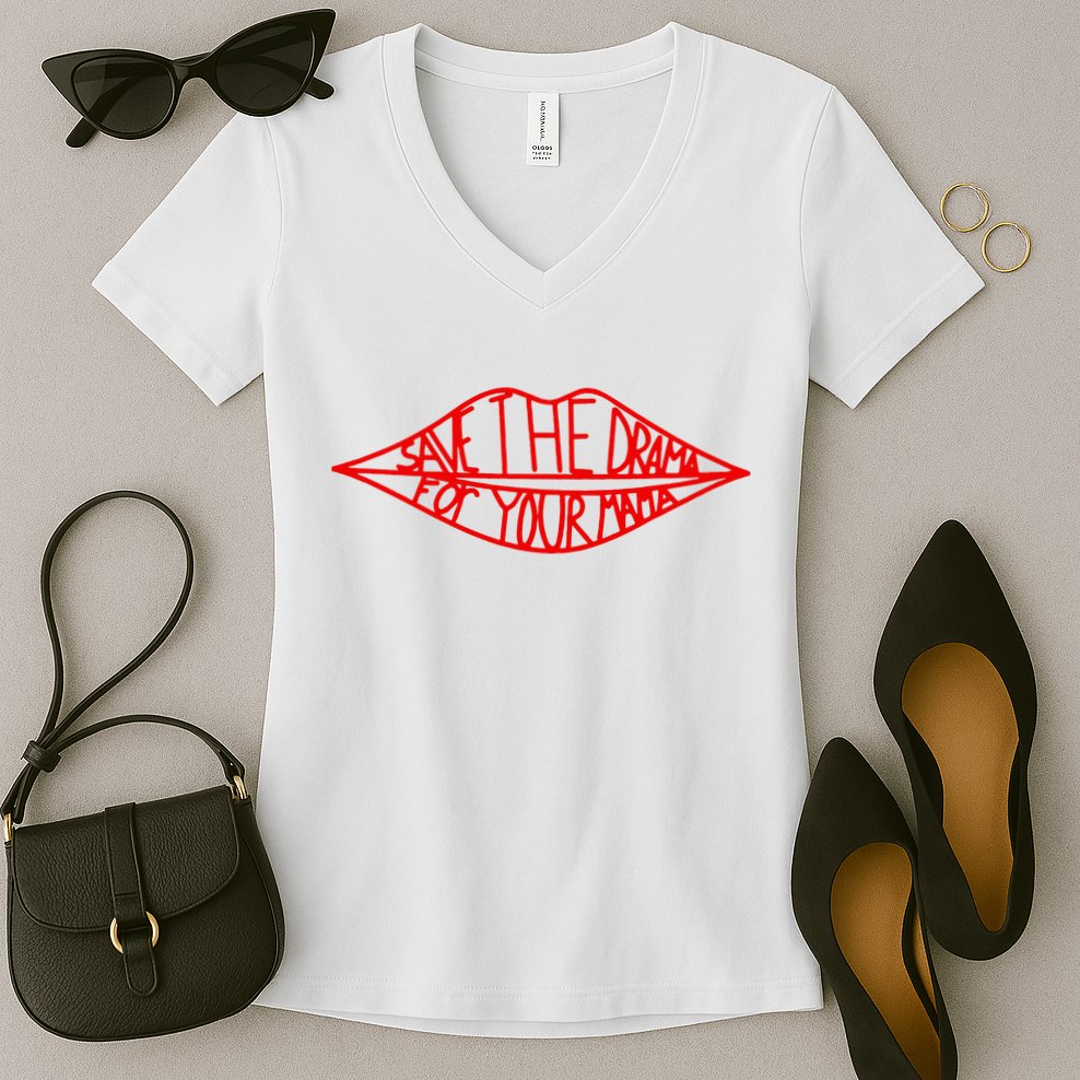 Save The Drama For Your Mama Lips Funny Women's V-Neck T-Shirt