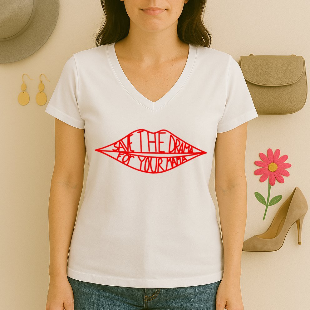 Save The Drama For Your Mama Lips Funny Women's V-Neck T-Shirt