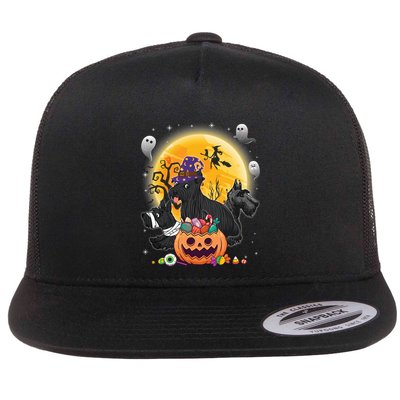 Scottish Terrier Dog Mummy Witch Moon Ghosts Happy Halloween Meaningful Gift Flat Bill Trucker Hat