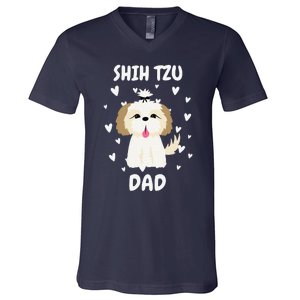 Shih Tzu Dad Papa Daddy Pa Father For Father’s Day V-Neck T-Shirt