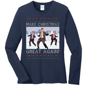 Santa Trump Dance Make Christmas Great Again Ugly Sweater Ladies Long Sleeve Shirt