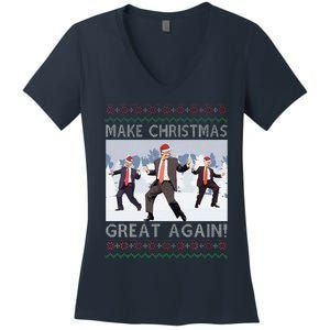 Santa Trump Dance Make Christmas Great Again Ugly Sweater Women's V-Neck T-Shirt