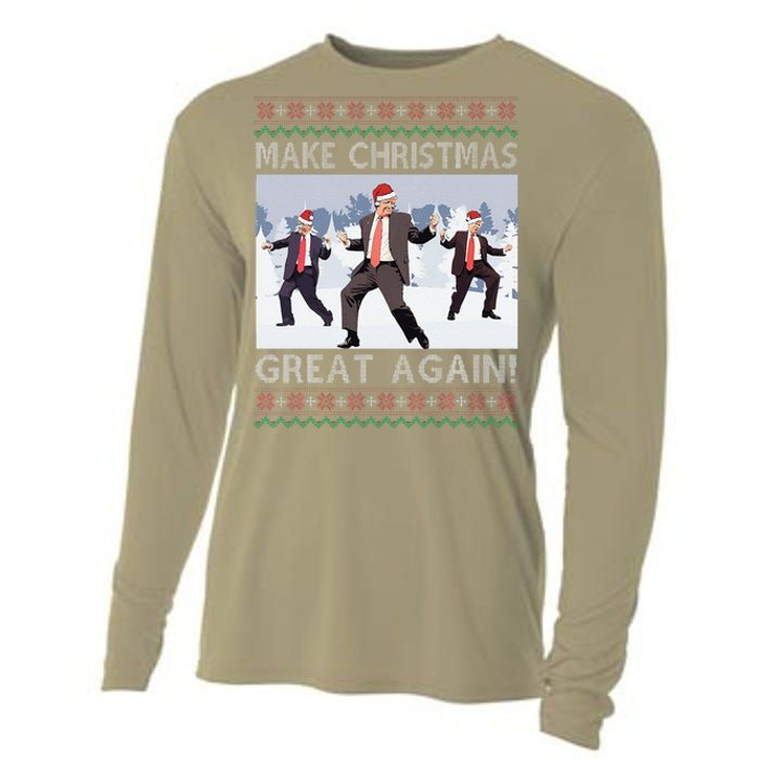 Santa Trump Dance Make Christmas Great Again Ugly Sweater Cooling Performance Long Sleeve Crew