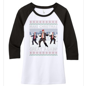 Santa Trump Dance Make Christmas Great Again Ugly Sweater Women's Tri-Blend 3/4-Sleeve Raglan Shirt