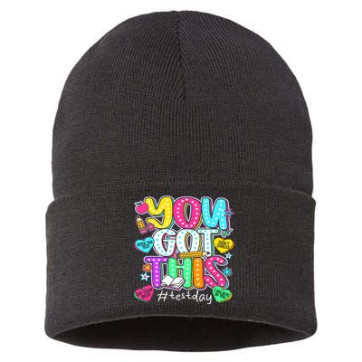 State Testing Day Motivational Teacher Groovy You Got This Sustainable Knit Beanie