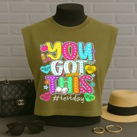 State Testing Day Motivational Teacher Groovy You Got This Garment-Dyed Women's Muscle Tee