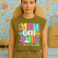 State Testing Day Motivational Teacher Groovy You Got This Garment-Dyed Women's Muscle Tee