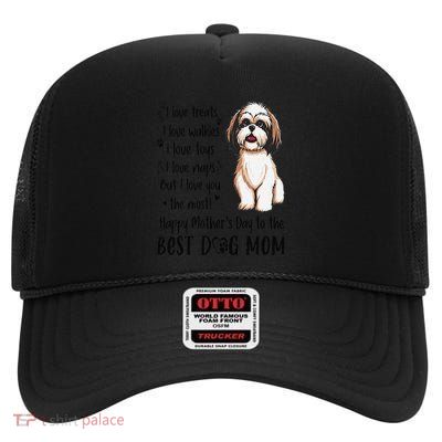 Shih Tzu Dog I Love Treats I Love Walkies I Love Toys High Crown Mesh Back Trucker Hat