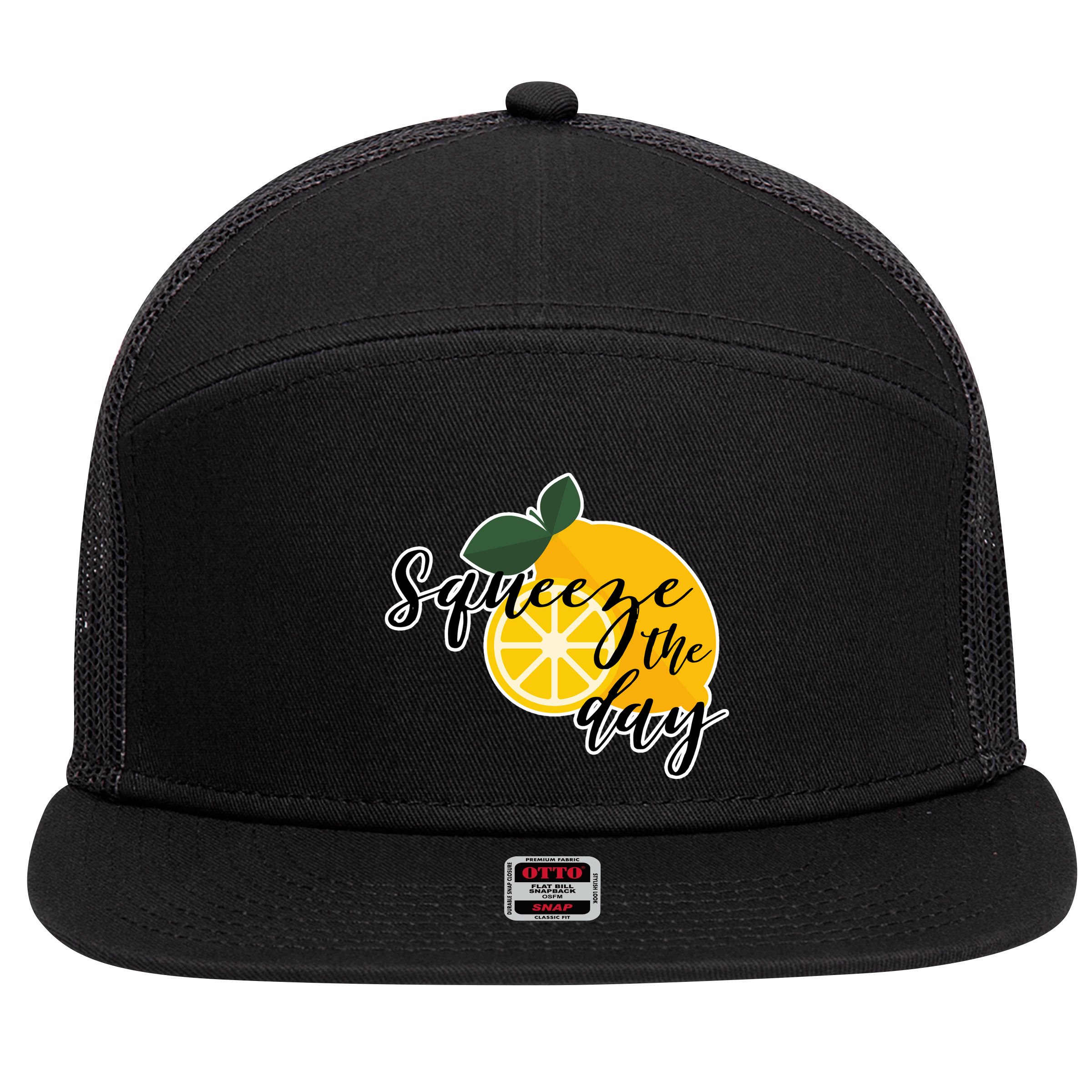 Squeeze The Day Lemon Motivational 7 Panel Mesh Trucker Snapback Hat