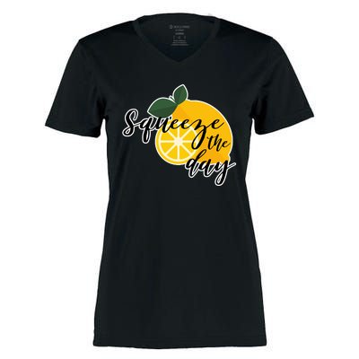 Squeeze The Day Lemon Motivational Women's Momentum V-Neck T-Shirt