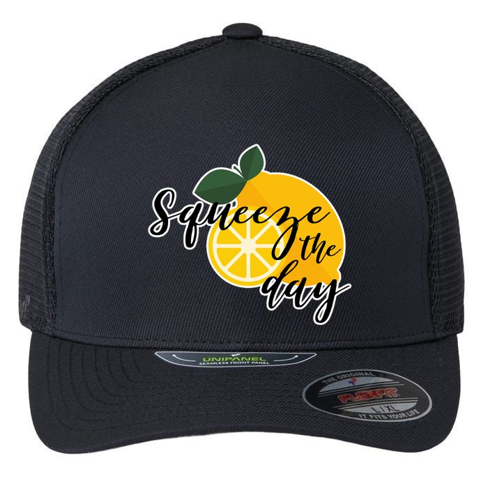 Squeeze The Day Lemon Motivational Flexfit Unipanel Trucker Cap