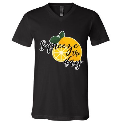 Squeeze The Day Lemon Motivational V-Neck T-Shirt