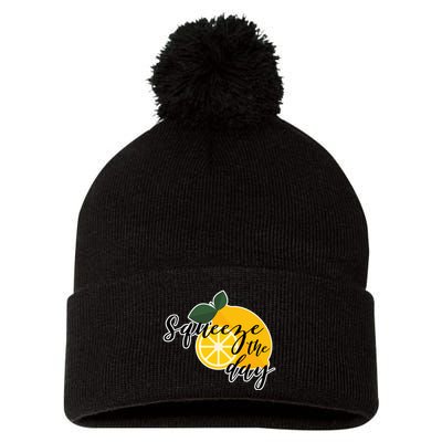 Squeeze The Day Lemon Motivational Pom Pom 12in Knit Beanie