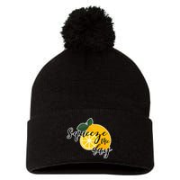 Squeeze The Day Lemon Motivational Pom Pom 12in Knit Beanie