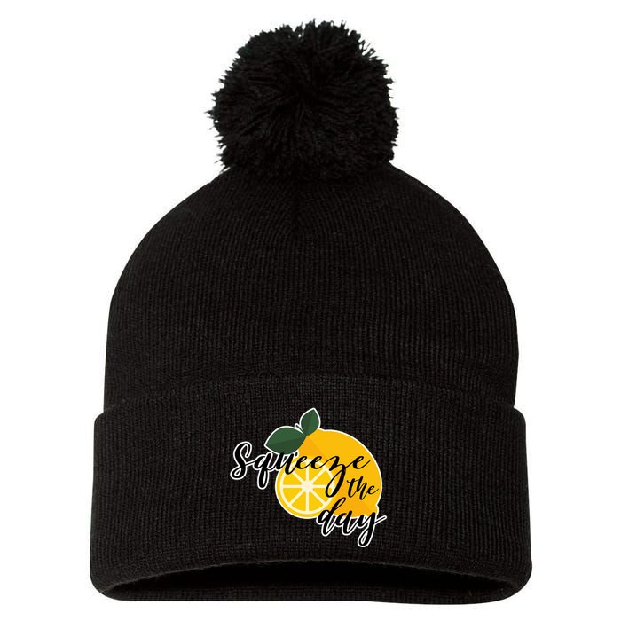 Squeeze The Day Lemon Motivational Pom Pom 12in Knit Beanie