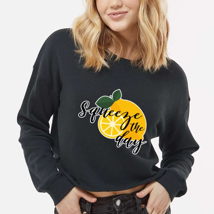Squeeze The Day Lemon Motivational Cropped Pullover Crew