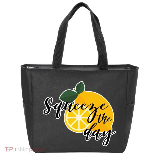 Squeeze The Day Lemon Motivational Zip Tote Bag