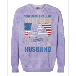 Semi Truck Driver Trucker Daddy Husband US American Flag Colorblast Crewneck Sweatshirt