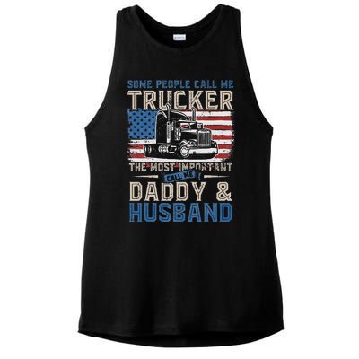 Semi Truck Driver Trucker Daddy Husband US American Flag Ladies PosiCharge Tri-Blend Wicking Tank