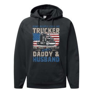 Semi Truck Driver Trucker Daddy Husband US American Flag Performance Fleece Hoodie