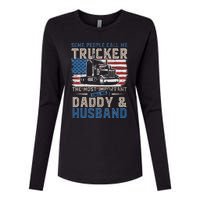 Semi Truck Driver Trucker Daddy Husband US American Flag Womens Cotton Relaxed Long Sleeve T-Shirt