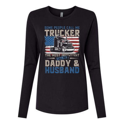 Semi Truck Driver Trucker Daddy Husband US American Flag Womens Cotton Relaxed Long Sleeve T-Shirt