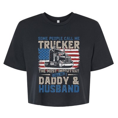 Semi Truck Driver Trucker Daddy Husband US American Flag Bella+Canvas Jersey Crop Tee