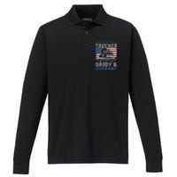 Semi Truck Driver Trucker Daddy Husband US American Flag Performance Long Sleeve Polo