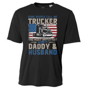 Semi Truck Driver Trucker Daddy Husband US American Flag Cooling Performance Crew T-Shirt