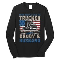 Semi Truck Driver Trucker Daddy Husband US American Flag Long Sleeve Shirt