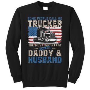 Semi Truck Driver Trucker Daddy Husband US American Flag Sweatshirt