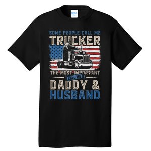 Semi Truck Driver Trucker Daddy Husband US American Flag Tall T-Shirt