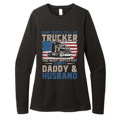 Semi Truck Driver Trucker Daddy Husband US American Flag Womens CVC Long Sleeve Shirt