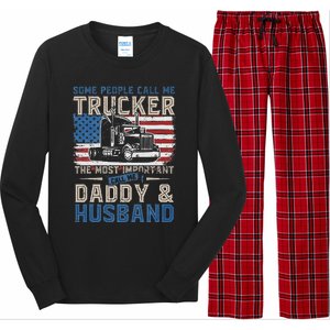 Semi Truck Driver Trucker Daddy Husband US American Flag Long Sleeve Pajama Set