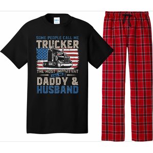 Semi Truck Driver Trucker Daddy Husband US American Flag Pajama Set