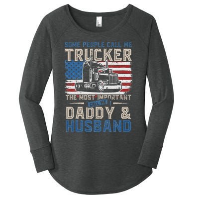 Semi Truck Driver Trucker Daddy Husband US American Flag Women's Perfect Tri Tunic Long Sleeve Shirt