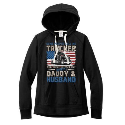 Semi Truck Driver Trucker Daddy Husband US American Flag Women's Fleece Hoodie