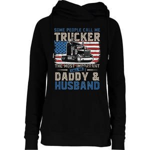 Semi Truck Driver Trucker Daddy Husband US American Flag Womens Funnel Neck Pullover Hood