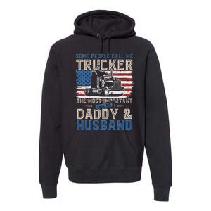 Semi Truck Driver Trucker Daddy Husband US American Flag Premium Hoodie